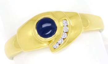Foto 1 - Bandring blauer Saphir Cabochon und Brillanten Gelbgold, R9947
