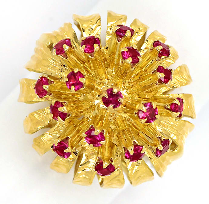 Foto 2 - Gelbgoldring als dekorative Blüte mit roten Farbsteinen, S1308